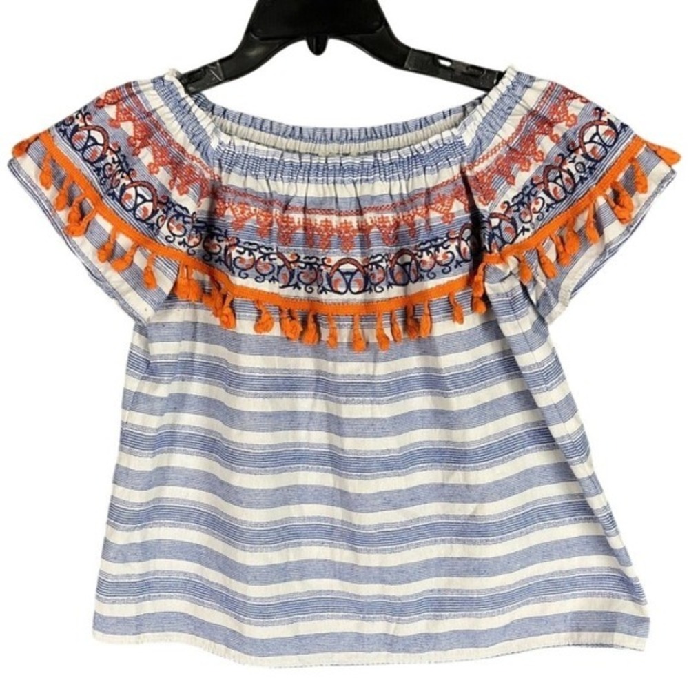 THML Shirt Womens Small‎ Off-Shoulder Cropped Embroidered Boho Peasant Native